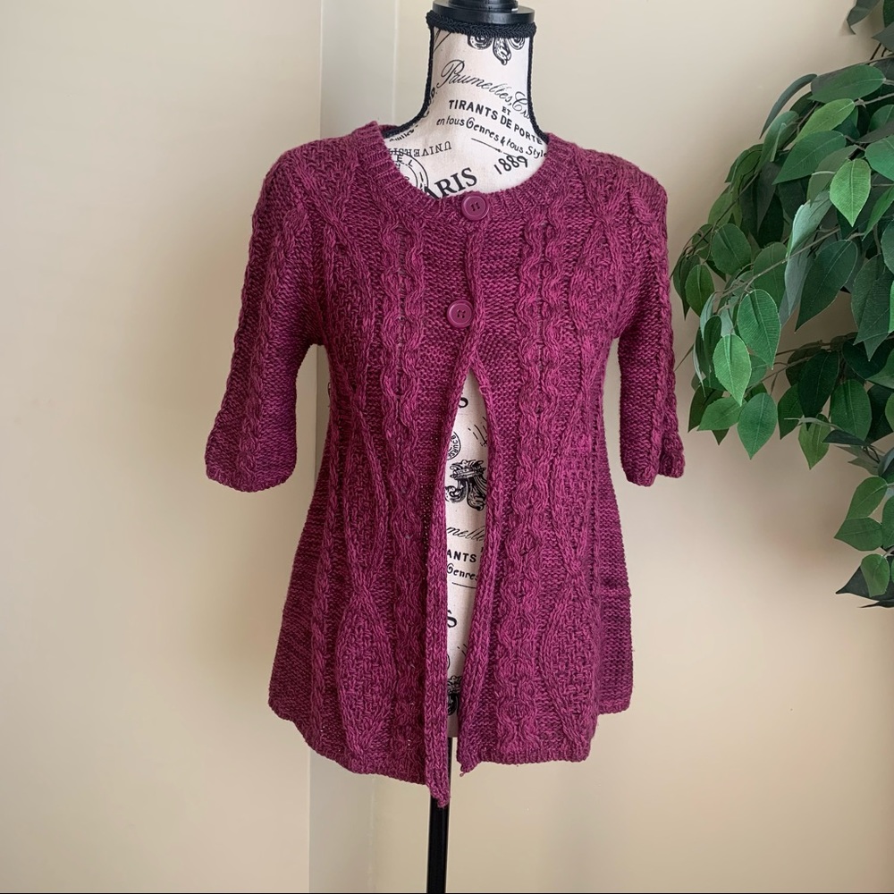 Pink Cardigan Knit 3/4 Sleeve Cardigan Fuchsia Sz M